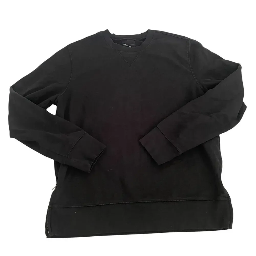 GAP Men’s Crewneck Sweatshirt with side zipper detail Size XL 100 cotton BLACK